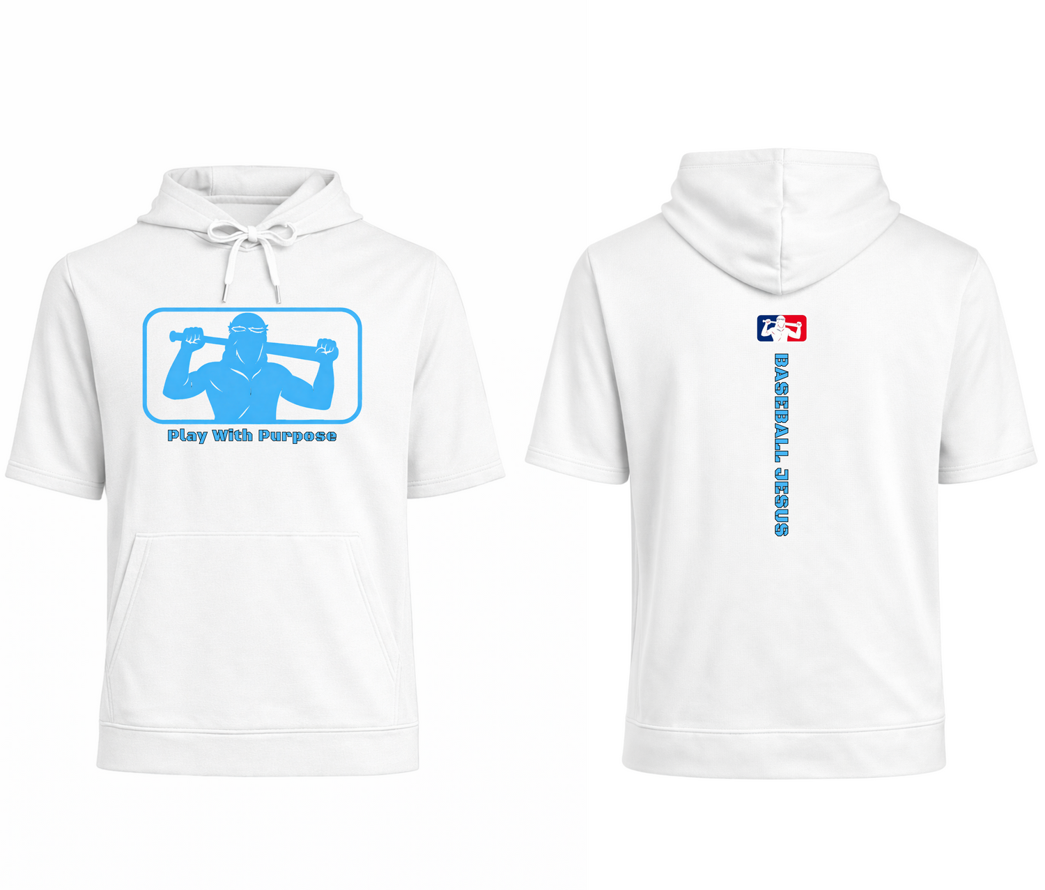 Short Sleeve Performance Hoodie - Original Light Blue Logo