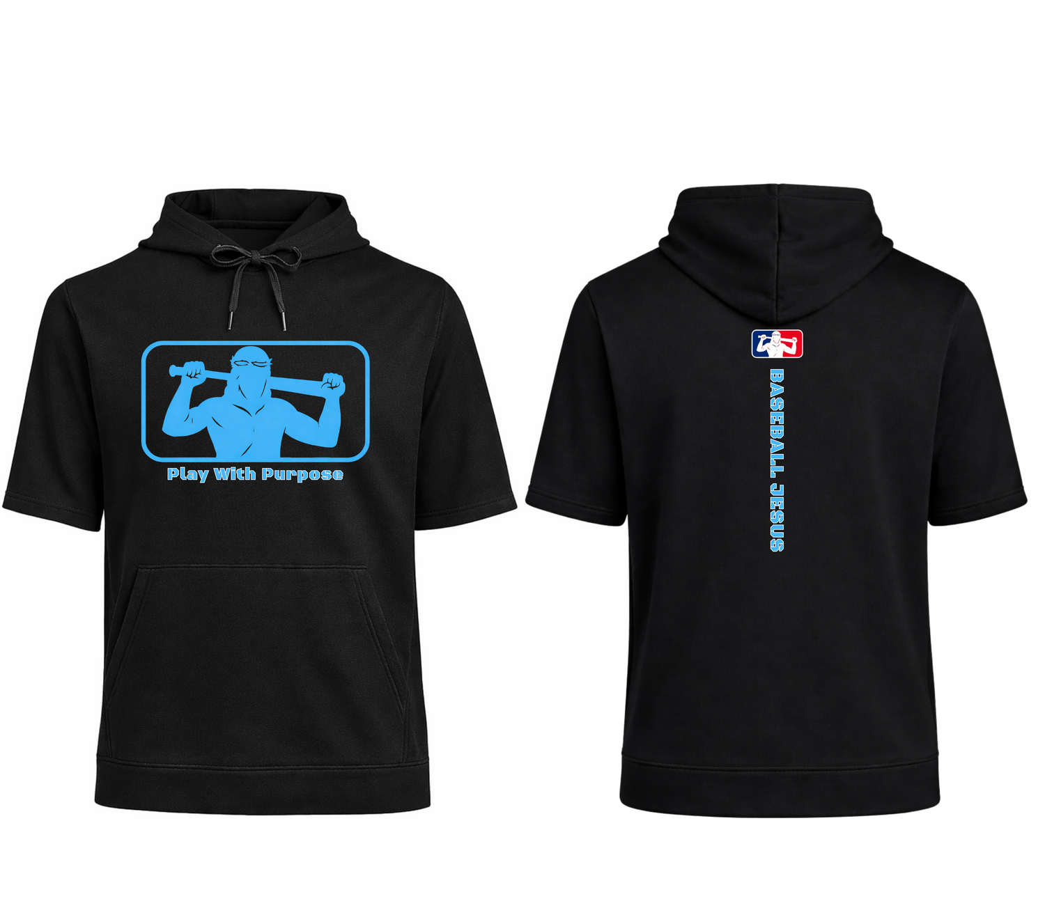 Short Sleeve Performance Hoodie - Original Light Blue Logo