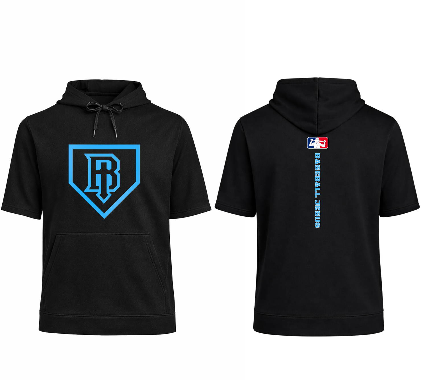 Short Sleeve Performance Hoodie - Homeplate Light Blue Logo