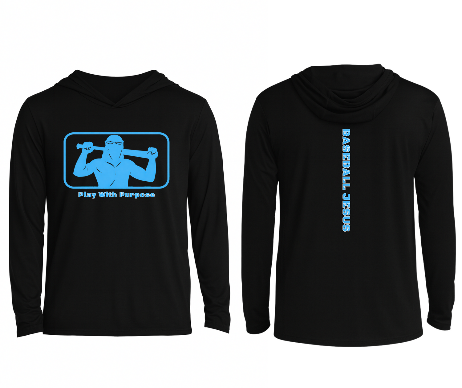 Essential Long Sleeve Hooded Tee - Original Light Blue Logo