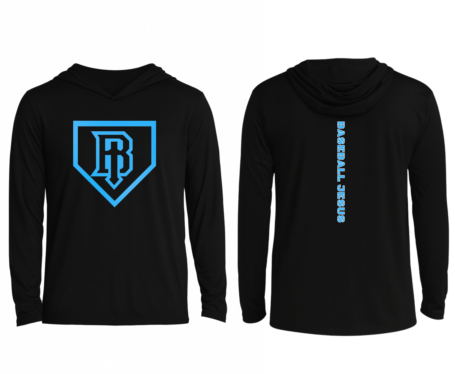 Essential Long Sleeve Hooded Tee - Homeplate Light Blue Logo